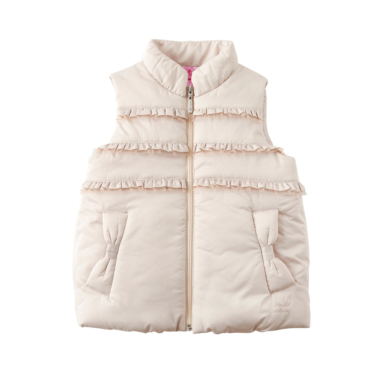 Puffer Vest Frills Ribbon Shaped Pockets
